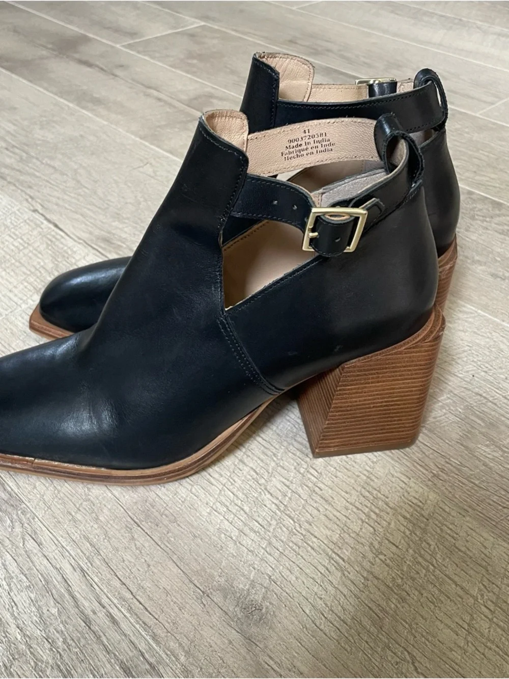 Free People Brady Buckle Black Leather Stacked Block Heel Ankle Booties 41 $140